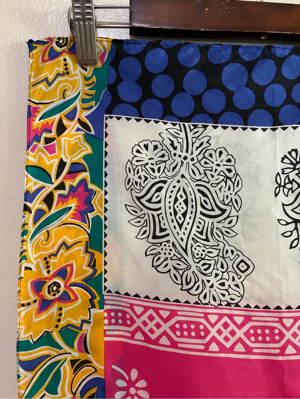 Echo Pink Multi-Pattern silk scarf with gold floral